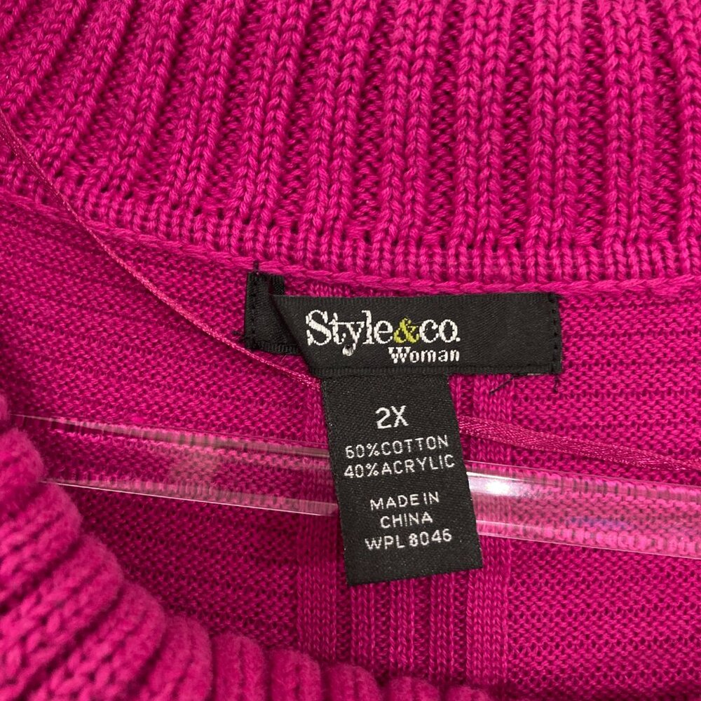 New Style & Co size 2X Pink Purple Soft Cozy Elegant Button Neck Tunic Sweater - Picture 2 of 8